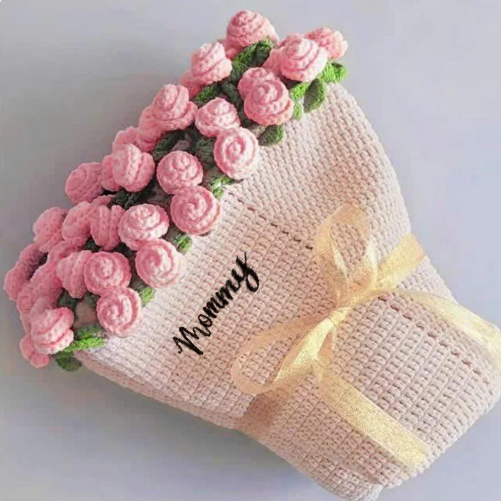 Hand-Knitted Rose Blanket DIY Kit & Ready-Made Gift for Mother's Day Valentine's Day