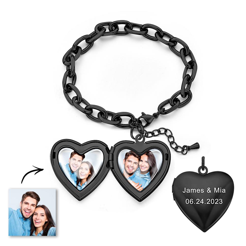 Personalized Heart Locket Bracelet Custom Vintage Adjustable Link Bracelet Gifts For Men - soufeelus