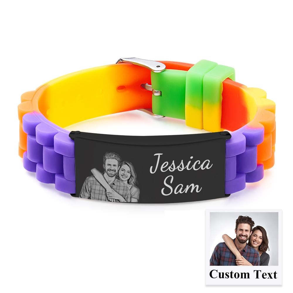 Personalized Photo Silicone Bracelet With Text Unique Colorful Men's Bracelet Father's Day Gift - soufeelus