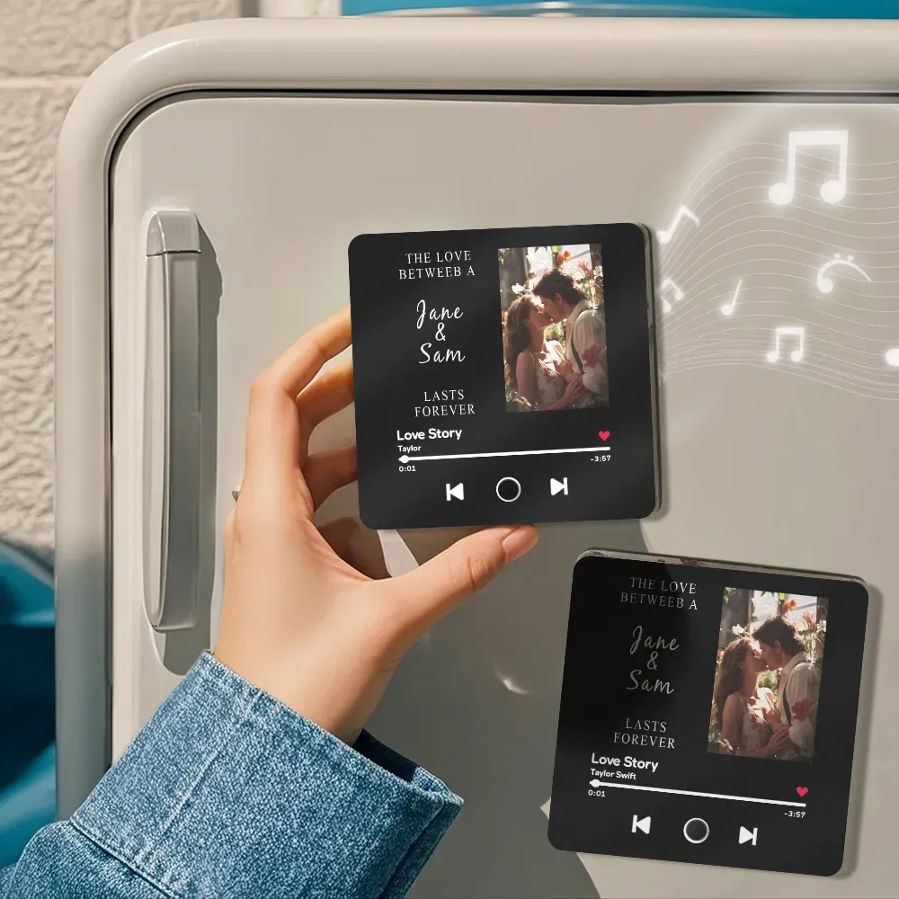 Engraving Text Music Fridge Magnet Personalized Photo Fridge Magnet Can Play Songs Gifts for Her 3.0 Version with Frame - soufeelus