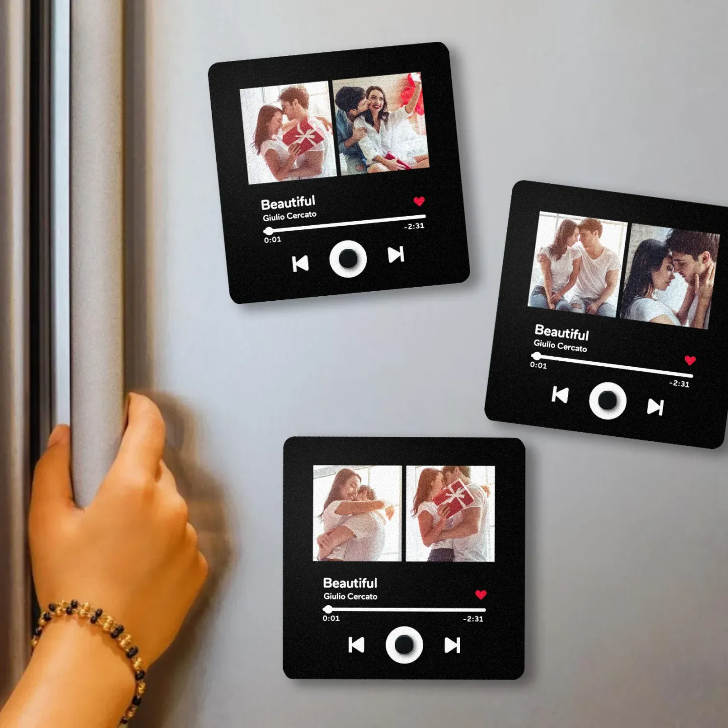 Custom Double Photo Fridge Magnet Personalised Photo Fridge Magnet Can Play Songs 3.0 Version with Frame Gifts - soufeelus