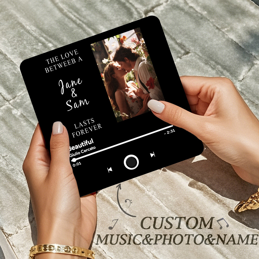 Engraving Text Music Fridge Magnet Personalized Photo Fridge Magnet Can Play Songs Gifts for Her 3.0 Version with Frame - soufeelus