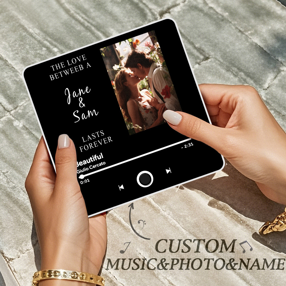Engraving Text Music Fridge Magnet Personalized Photo Fridge Magnet Can Play Songs Gifts for Her 3.0 Version with Frame - soufeelus
