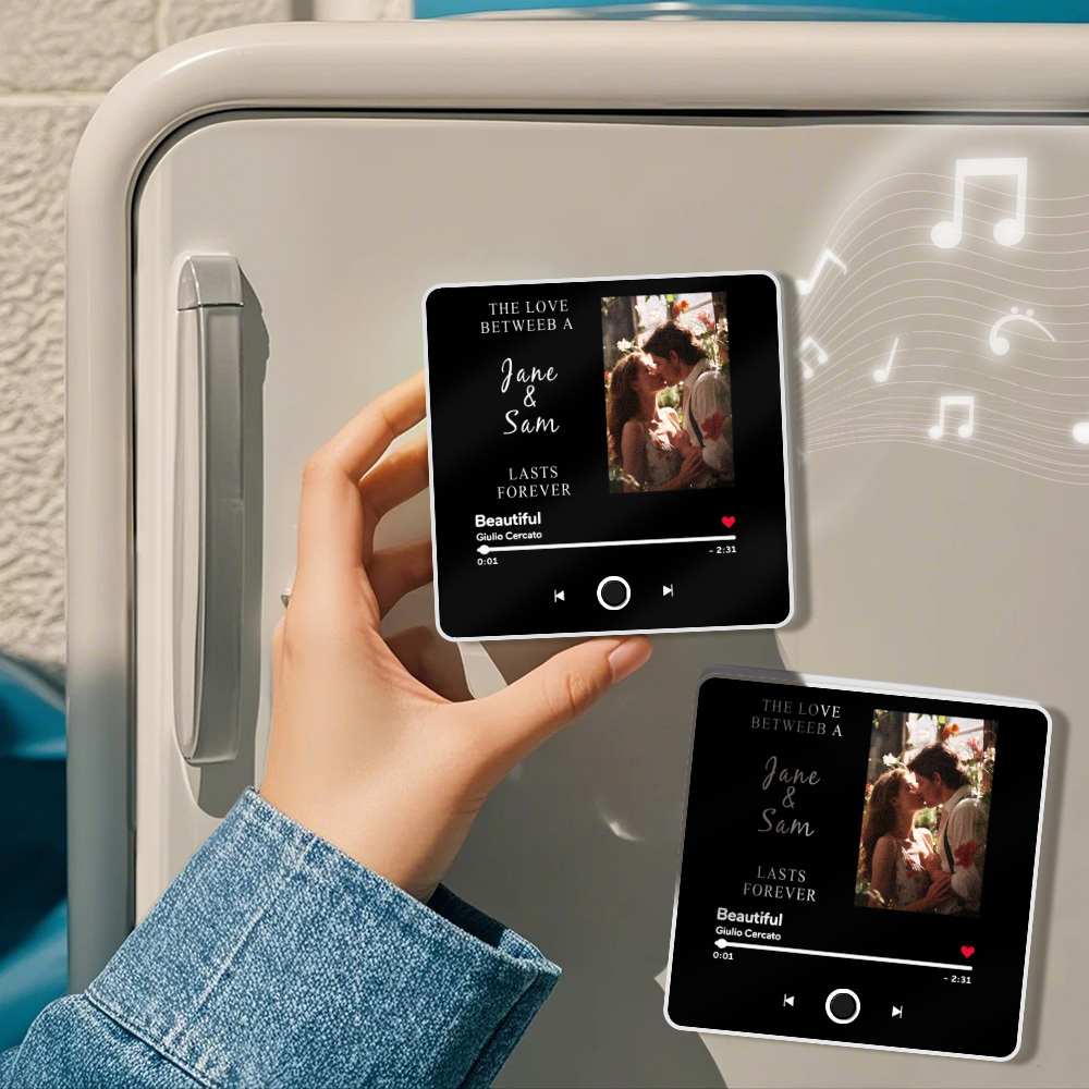 Engraving Text Music Fridge Magnet Personalized Photo Fridge Magnet Can Play Songs Gifts for Her 3.0 Version with Frame - soufeelus