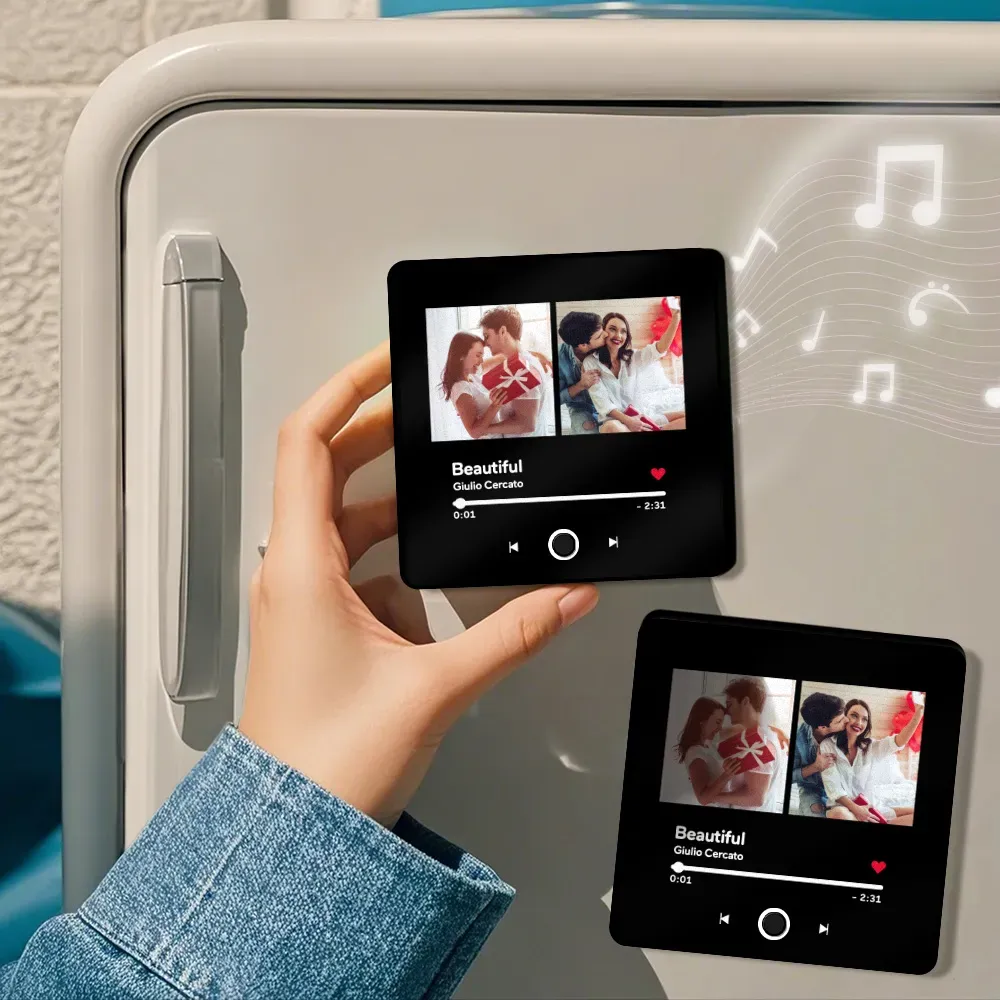 Custom Double Photo Fridge Magnet Personalised Photo Fridge Magnet Can Play Songs 3.0 Version with Frame Gifts - soufeelus