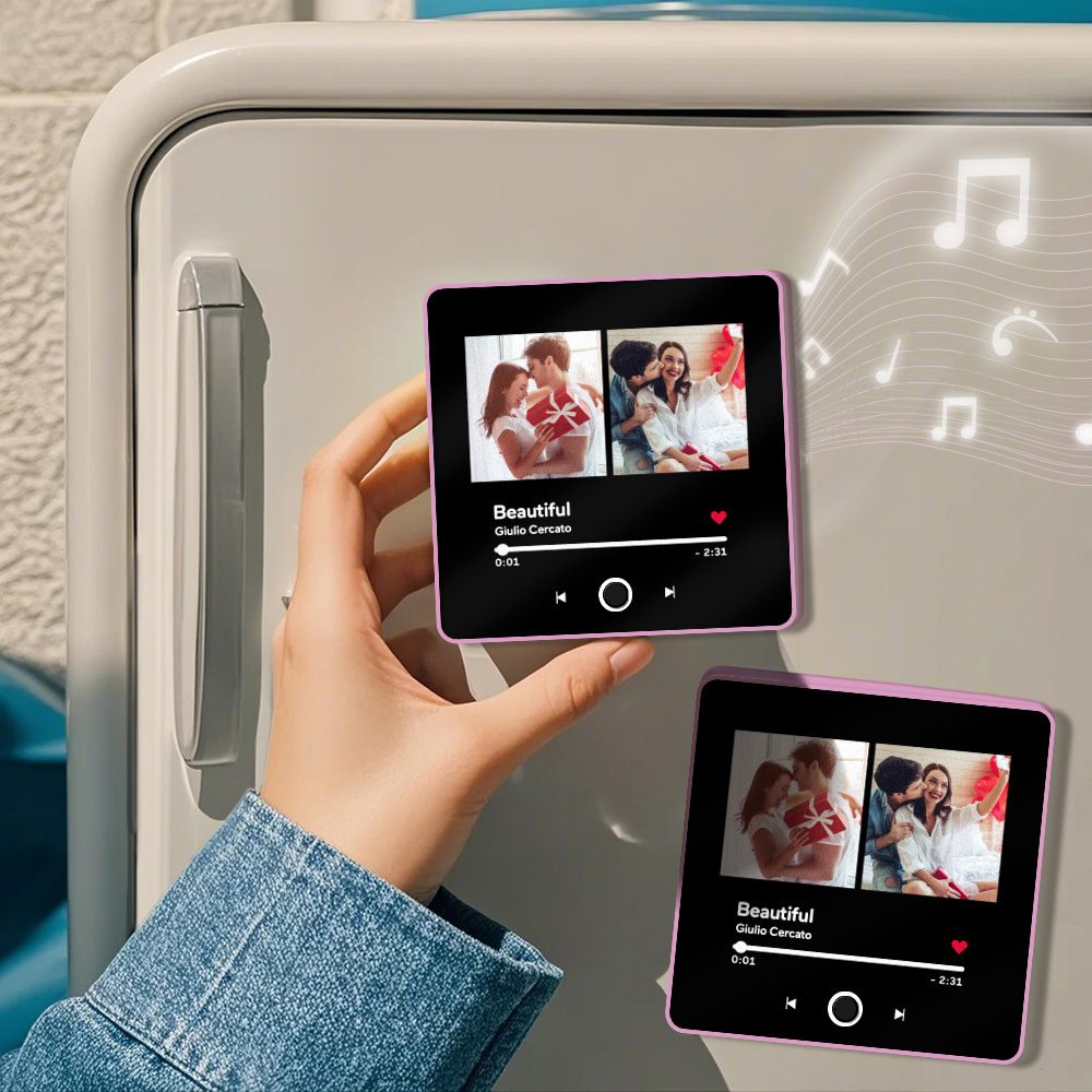 Custom Double Photo Fridge Magnet Personalised Photo Fridge Magnet Can Play Songs 3.0 Version with Frame Gifts - soufeelus