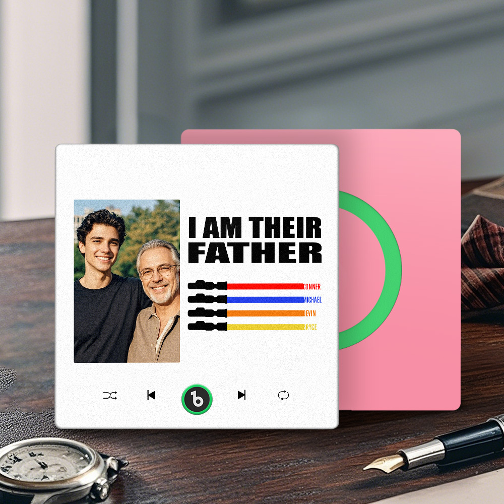 Custom Music Fridge Magnet New 4.0 Upgrade Colorful Frame Light Saber I Am Their Father Personalized Photo Album Fridge Magnet Music Father's Day Gifts - soufeelus