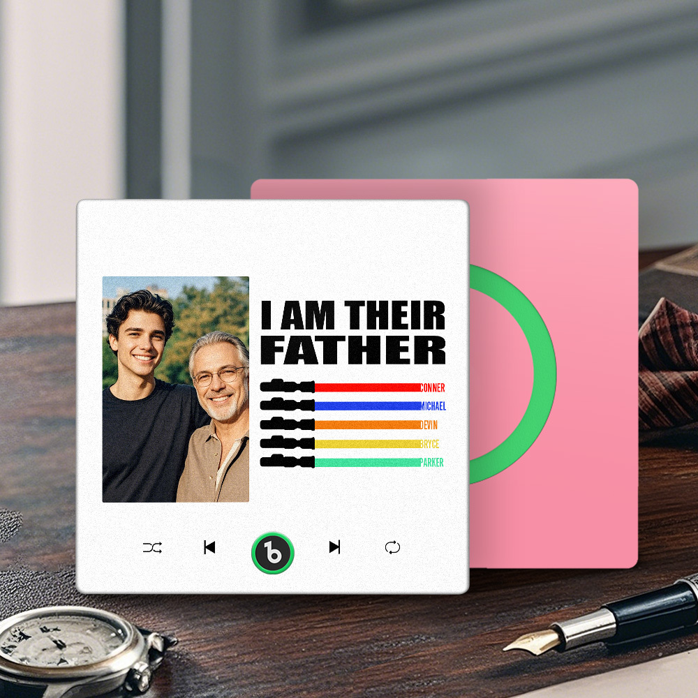 Custom Music Fridge Magnet New 4.0 Upgrade Colorful Frame Light Saber I Am Their Father Personalized Photo Album Fridge Magnet Music Father's Day Gifts - soufeelus