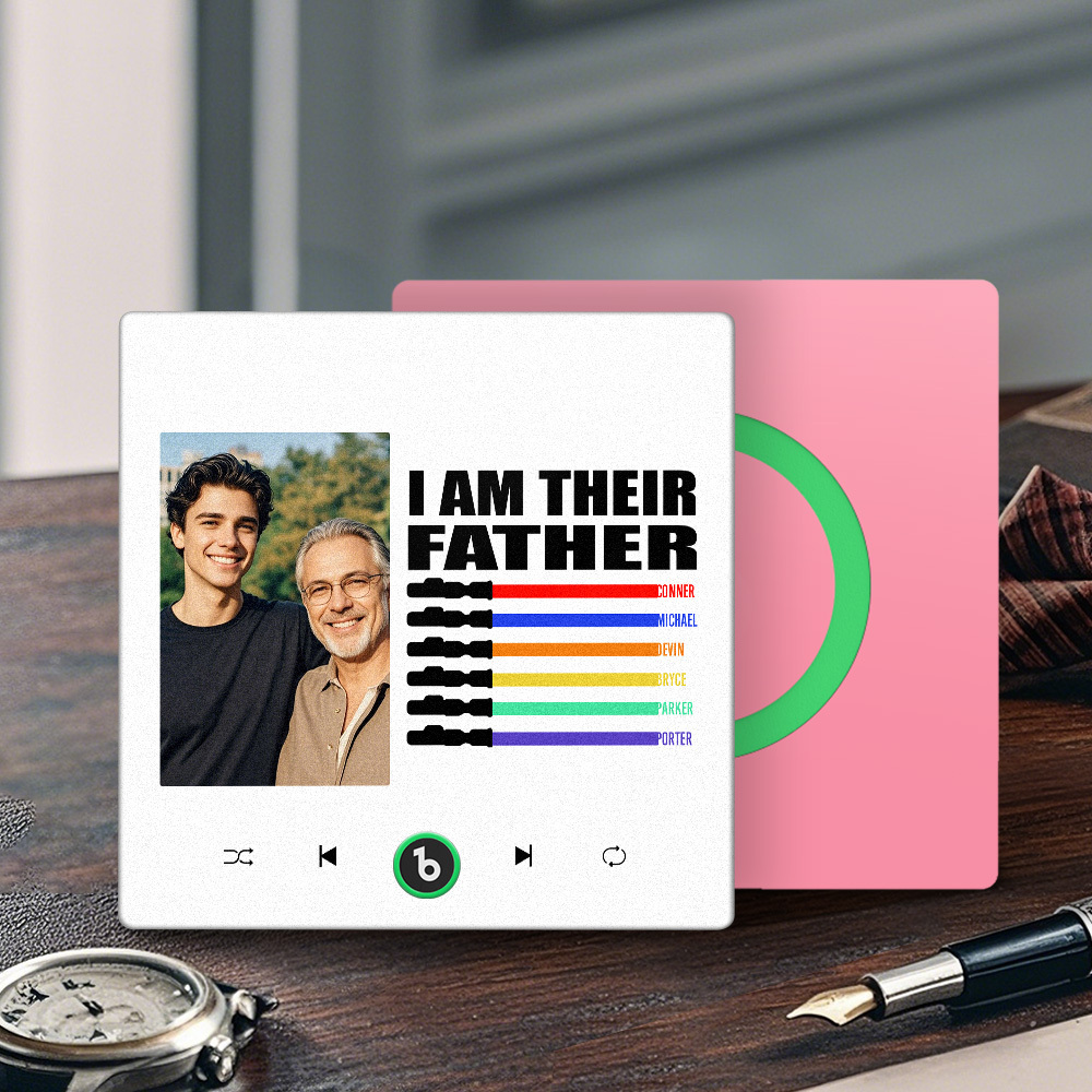 Custom Music Fridge Magnet New 4.0 Upgrade Colorful Frame Light Saber I Am Their Father Personalized Photo Album Fridge Magnet Music Father's Day Gifts - soufeelus