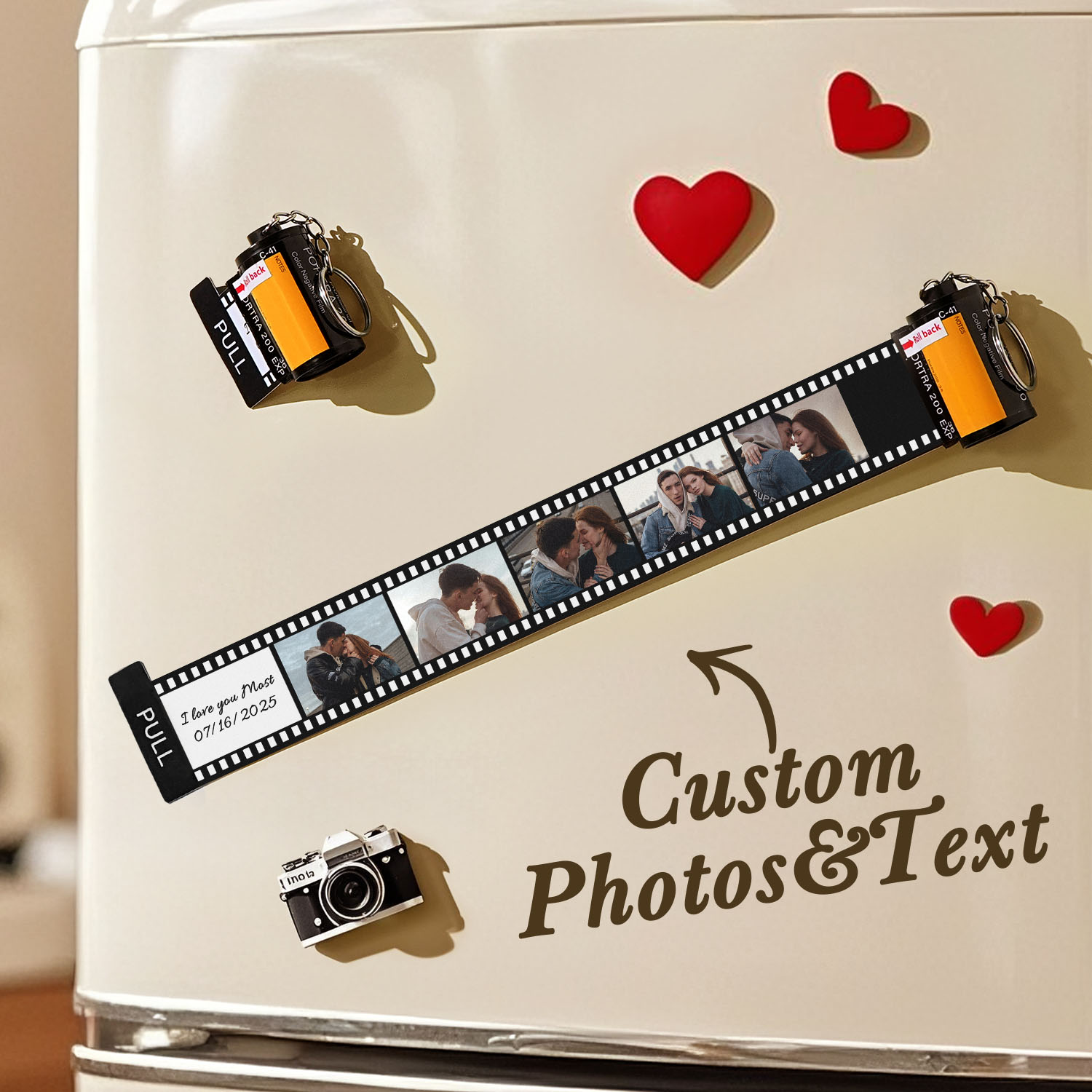 Custom Film Roll Fridge Magnet Personalized Photo Strip with 6/10 Pictures & Text