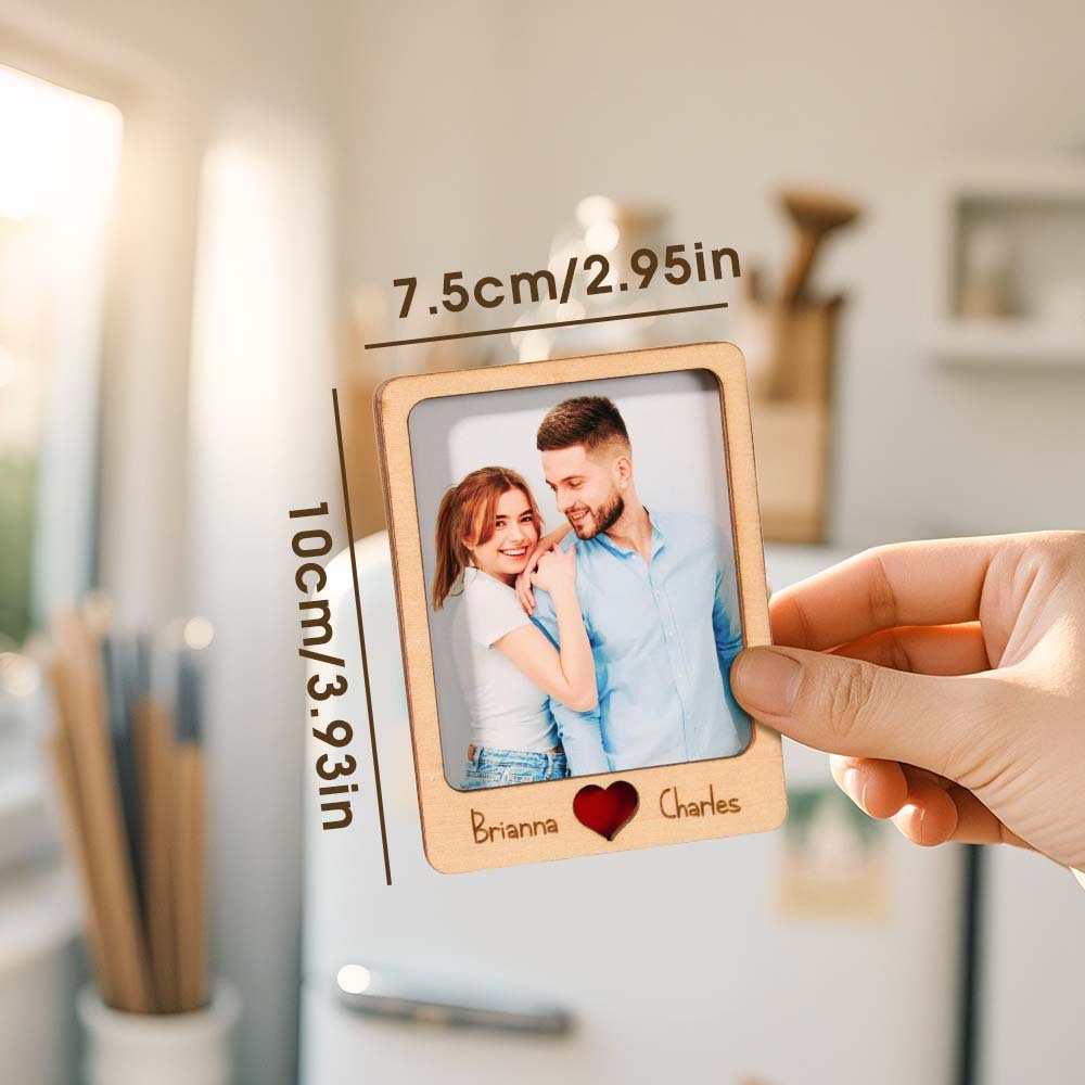 Personalized Wooden Couple Fridge Magnet With Photo Frame Gift for Lover - soufeelus