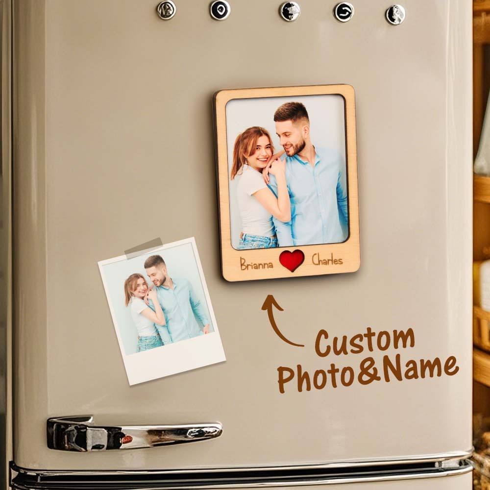 Personalized Wooden Couple Fridge Magnet With Photo Frame Gift for Lover - soufeelus