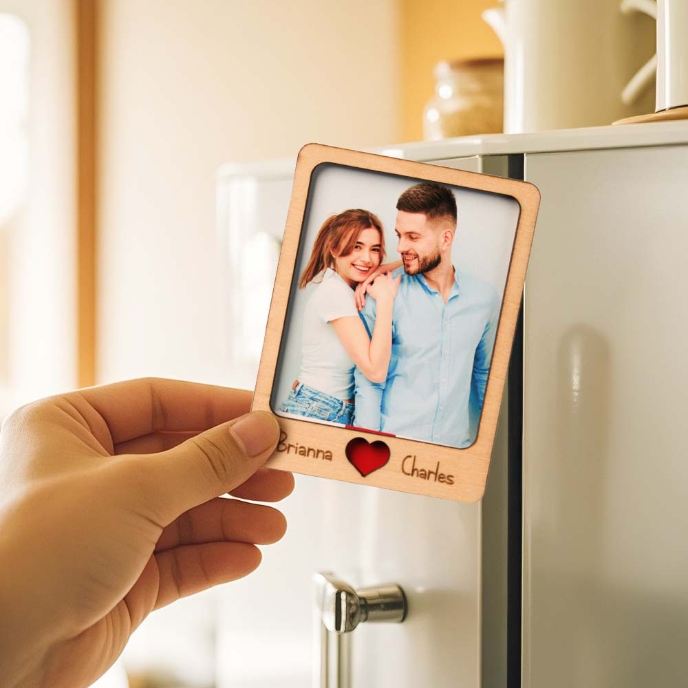 Personalized Wooden Couple Fridge Magnet With Photo Frame Gift for Lover - soufeelus