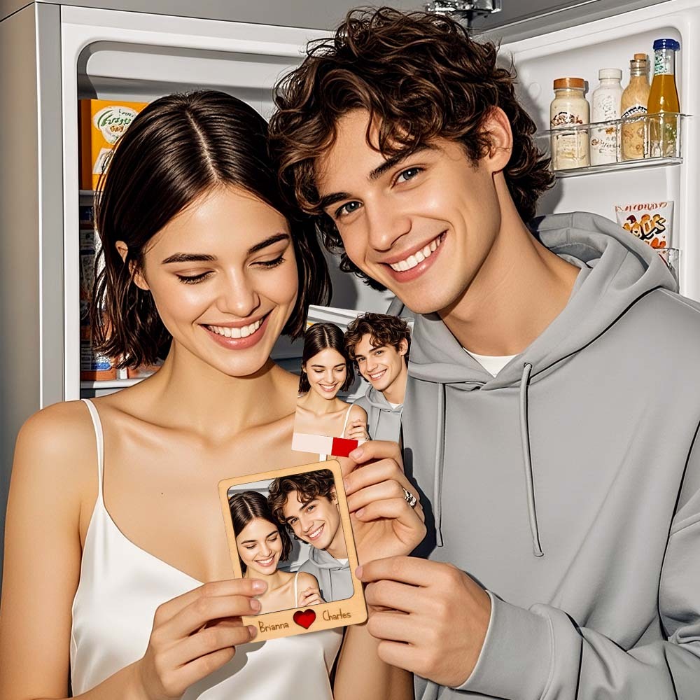 Personalized Wooden Couple Fridge Magnet With Photo Frame Gift for Lover - soufeelus