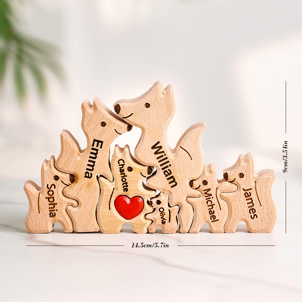 Wooden Fox Family Puzzle Custom Names House Warming Gifts - soufeelus
