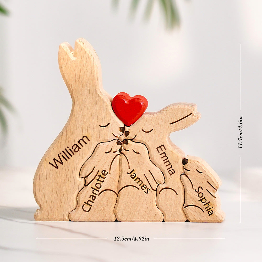 Wooden Rabbit Family Puzzle Custom Names House Warming Gifts Home Decor - soufeelus