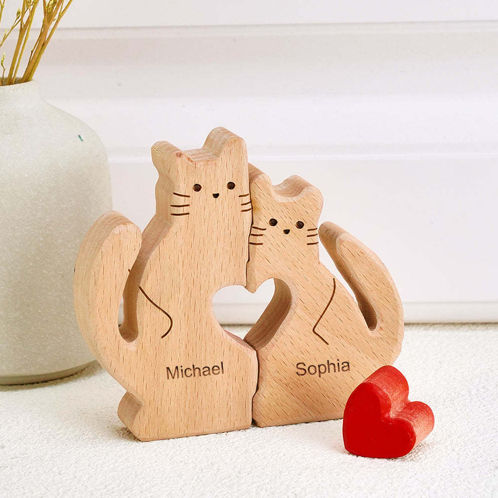 Wooden Cats Family Custom Names Puzzle Home Decor Gifts - soufeelus