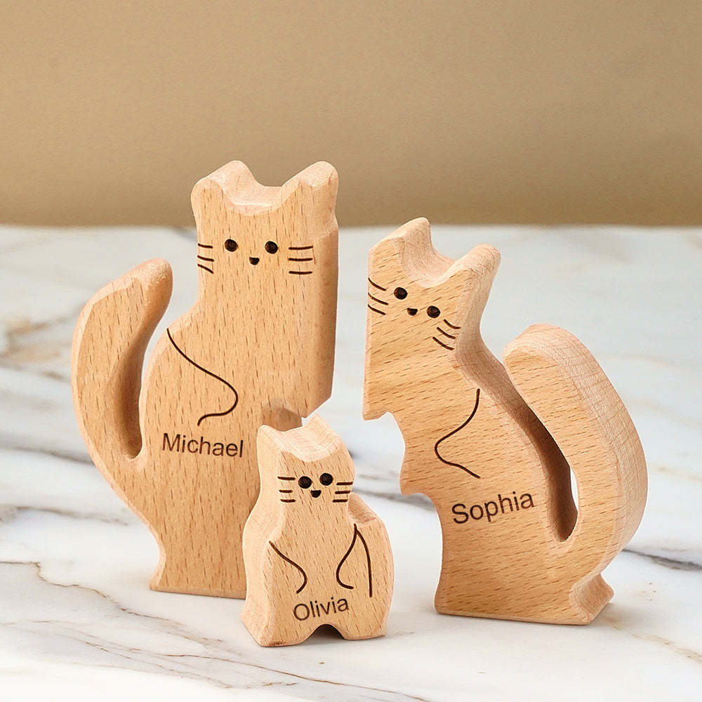 Wooden Cats Family Custom Names Puzzle Home Decor Gifts - soufeelus