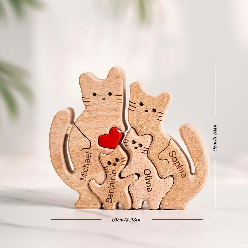 Wooden Cats Family Custom Names Puzzle Home Decor Gifts - soufeelus