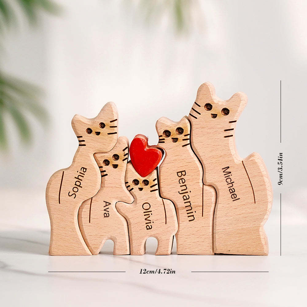 Wooden Cats Family Custom Names Puzzle Home Decor Gifts - soufeelus