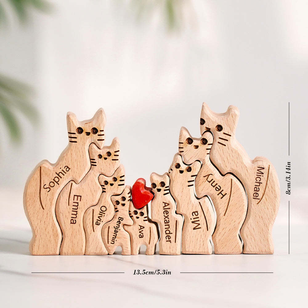Wooden Cats Family Custom Names Puzzle Home Decor Gifts - soufeelus