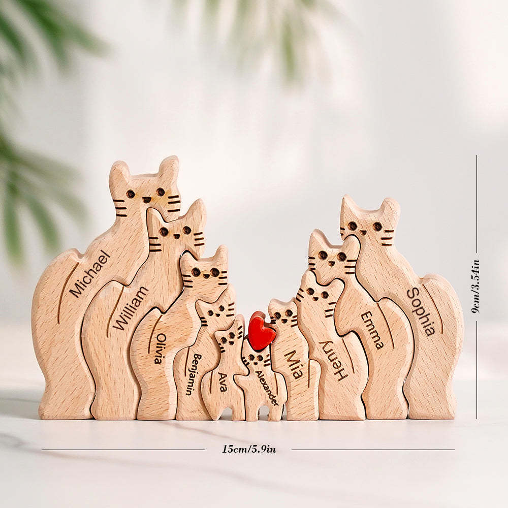 Wooden Cats Family Custom Names Puzzle Home Decor Gifts - soufeelus