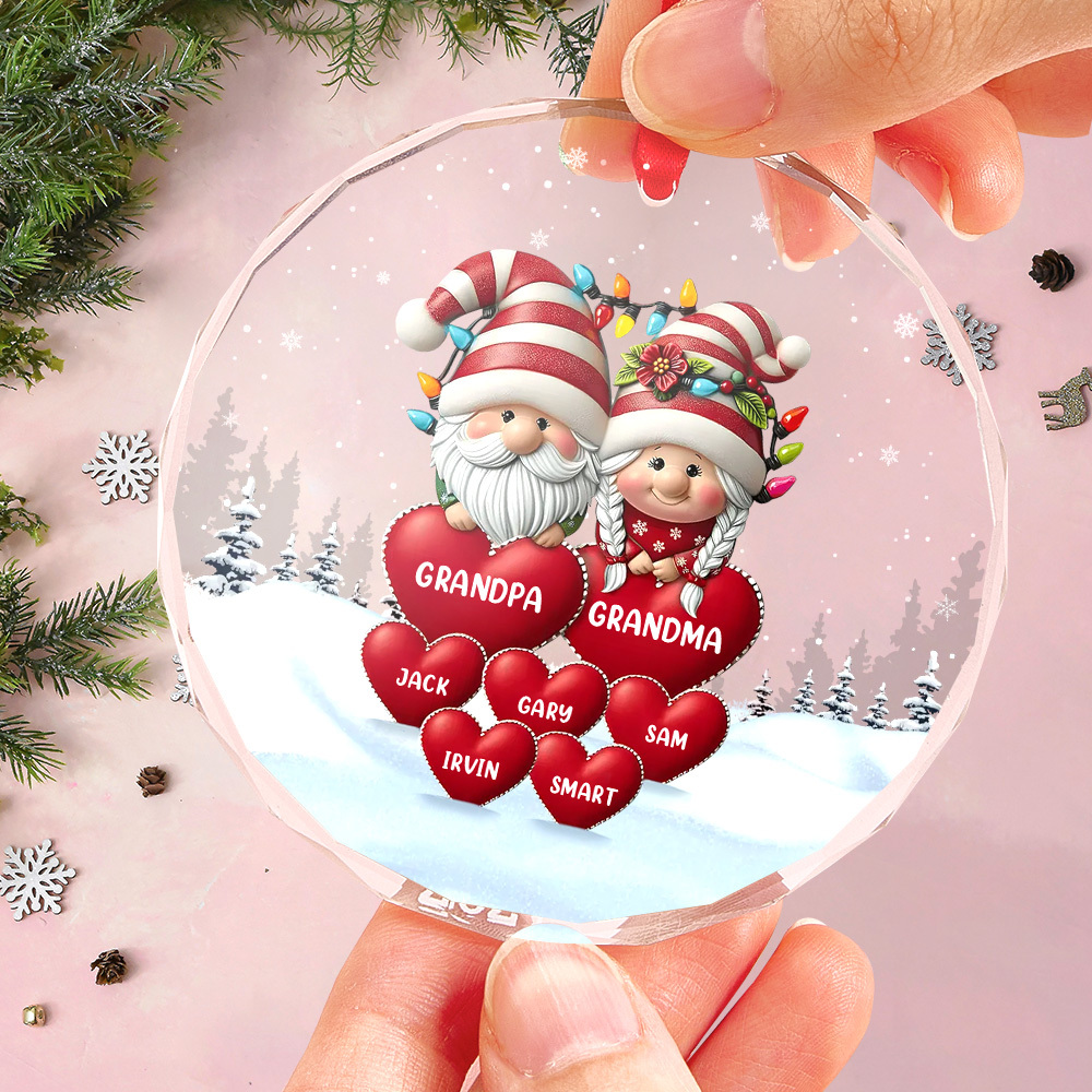 Every Time We Love, Every Time We Give, It’s Christmas - Family Personalized Custom Circle Glass Ornament - Christmas Gift For Grandpa, Grandma