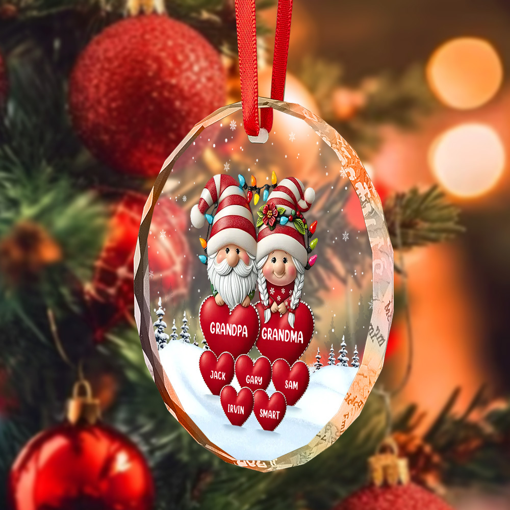Every Time We Love, Every Time We Give, It’s Christmas - Family Personalized Custom Circle Glass Ornament - Christmas Gift For Grandpa, Grandma