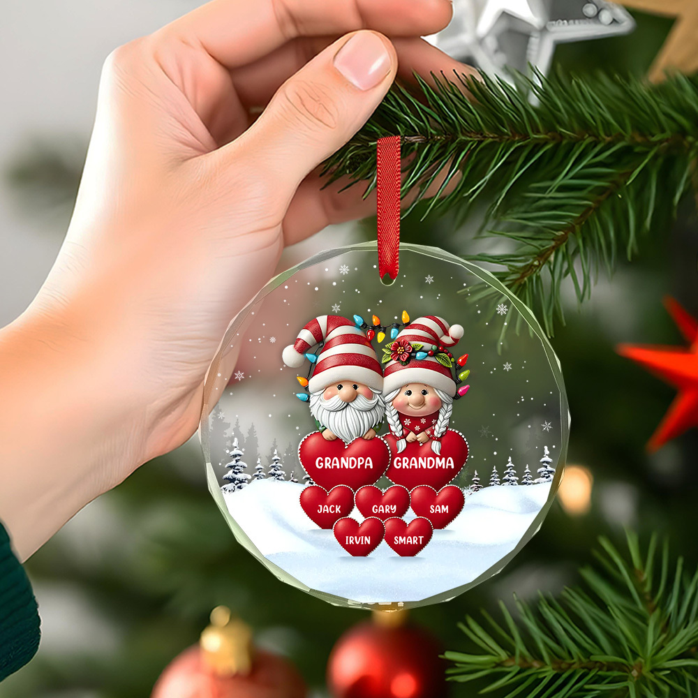 Every Time We Love, Every Time We Give, It’s Christmas - Family Personalized Custom Circle Glass Ornament - Christmas Gift For Grandpa, Grandma