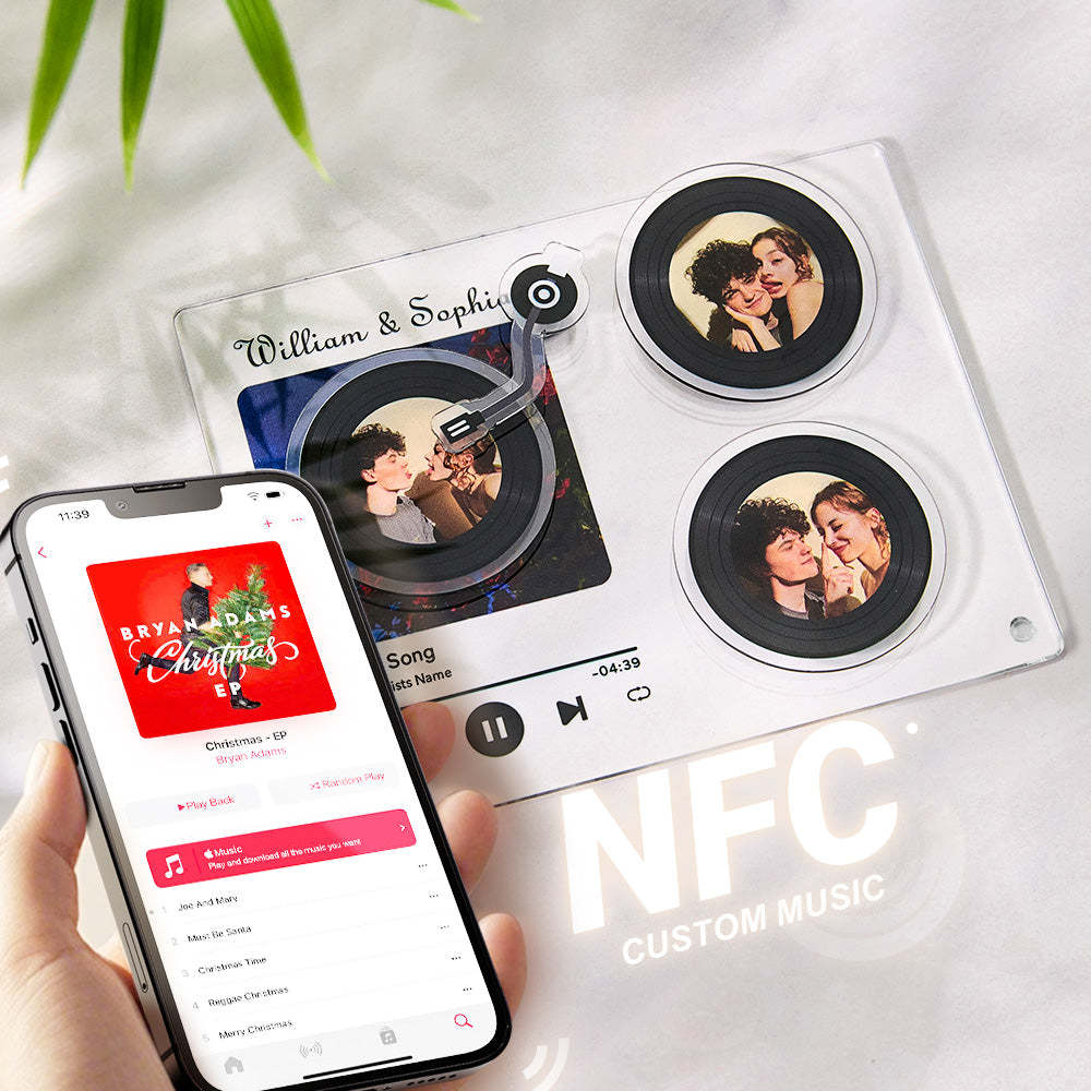 Personalized Rotatable Photo Vinyl Record Tap to Play NFC Music Record Plaque Gift for Lover - soufeelus