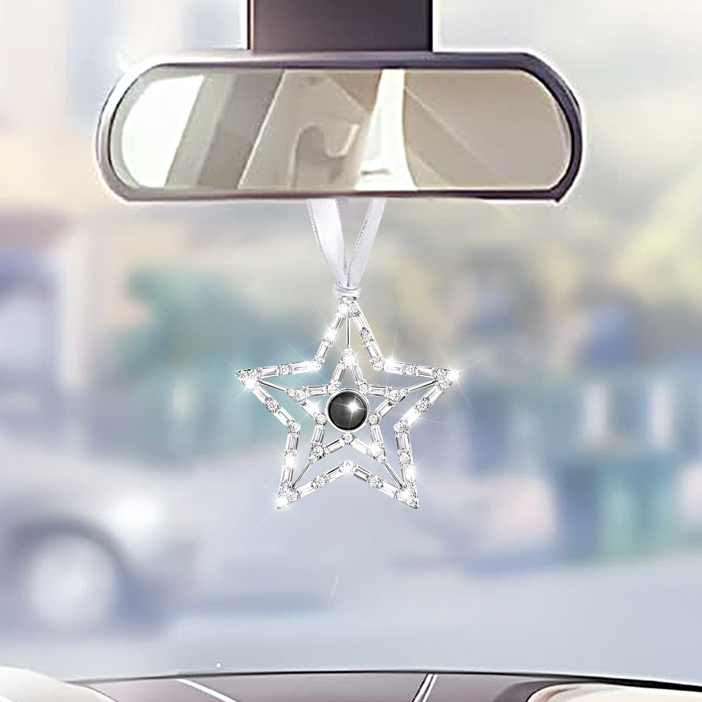 Personalized Photo Angel Car Hanging Accessories Crystal Rhinestone Vehicle Rear View Mirror Charm Pendant Ornaments Diamond Auto Interior Hanger Decoration for Her