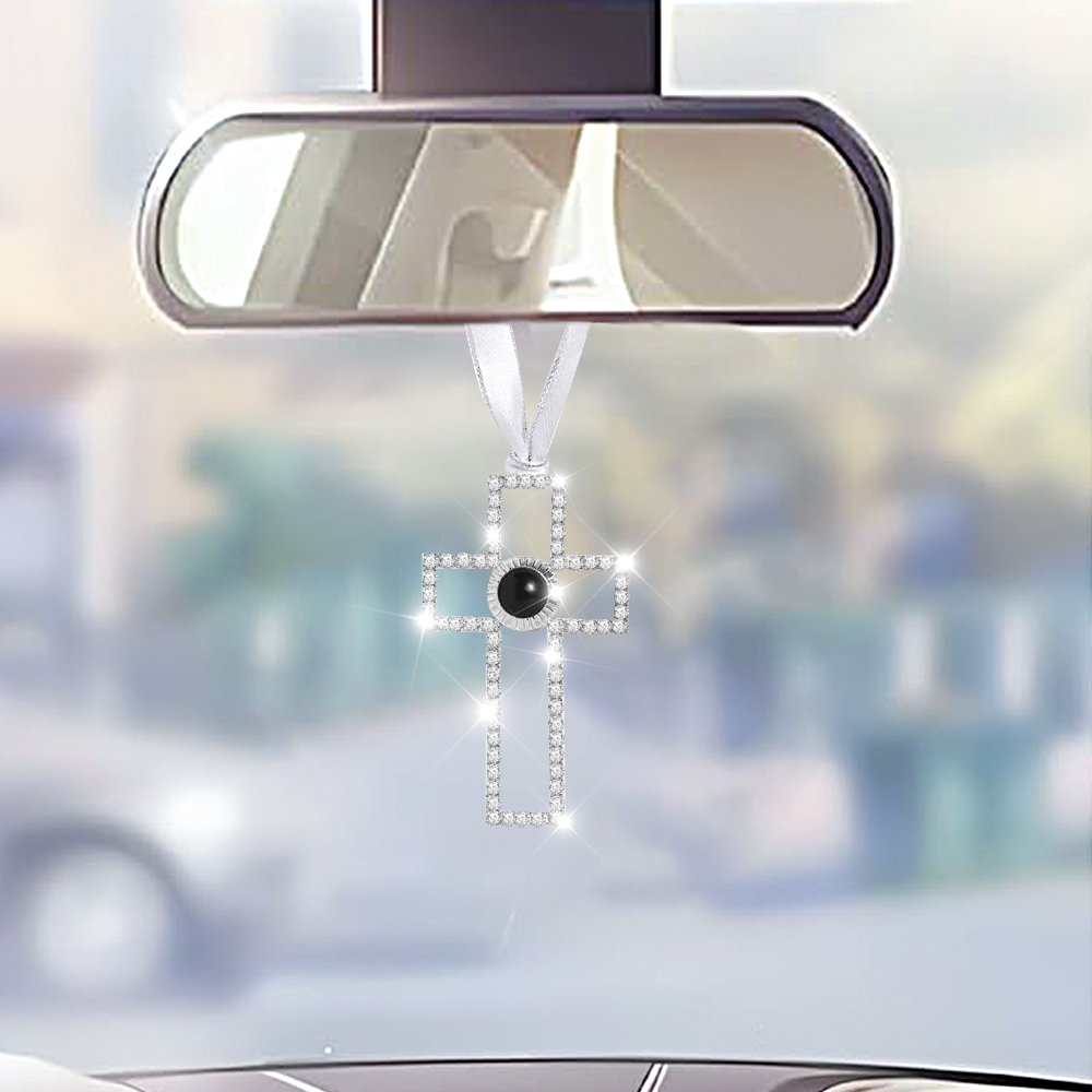 Personalized Photo Angel Car Hanging Accessories Crystal Rhinestone Vehicle Rear View Mirror Charm Pendant Ornaments Diamond Auto Interior Hanger Decoration for Her