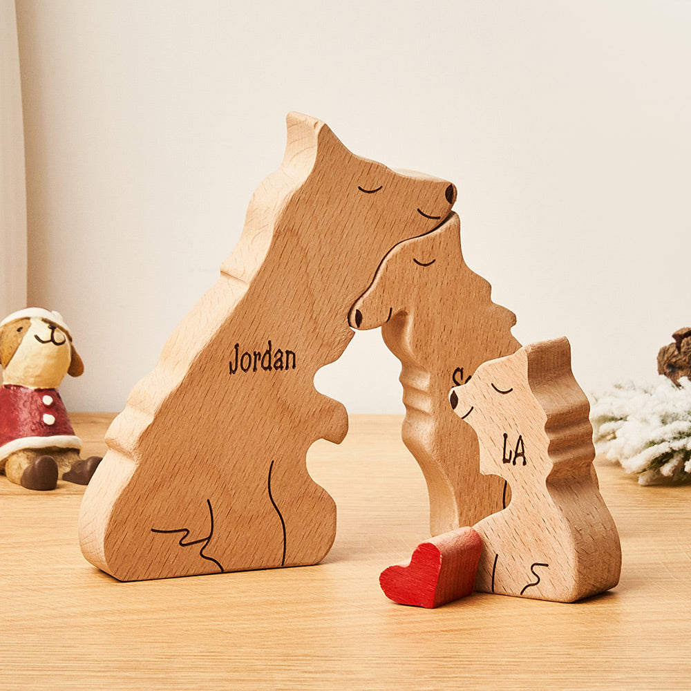 Custom Names Wooden Wolf Family Puzzle Home Decor Christmas Gifts - soufeelus