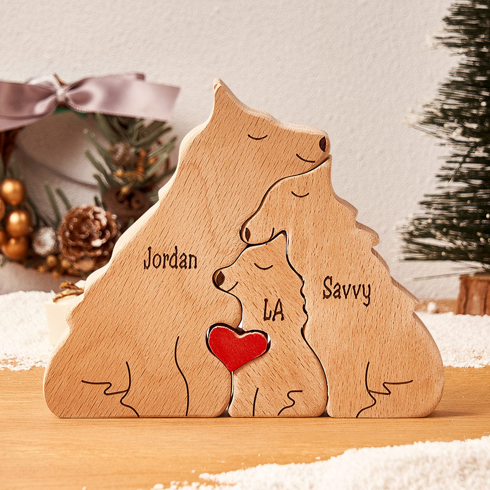 Custom Names Wooden Wolf Family Puzzle Home Decor Christmas Gifts - soufeelus