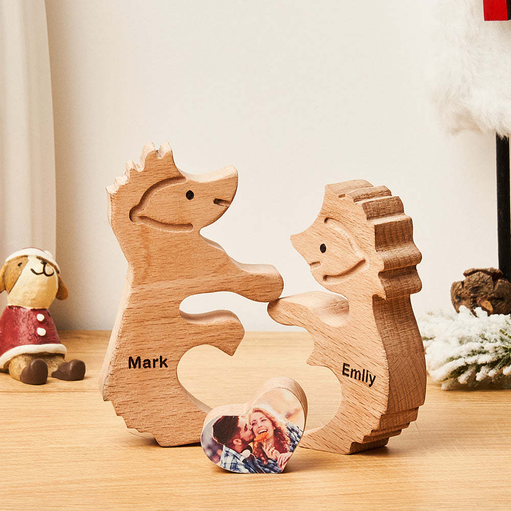 Custom Name Love Wooden Hedgehogs Puzzle for Couple Home Decor Christmas Gifts - soufeelus