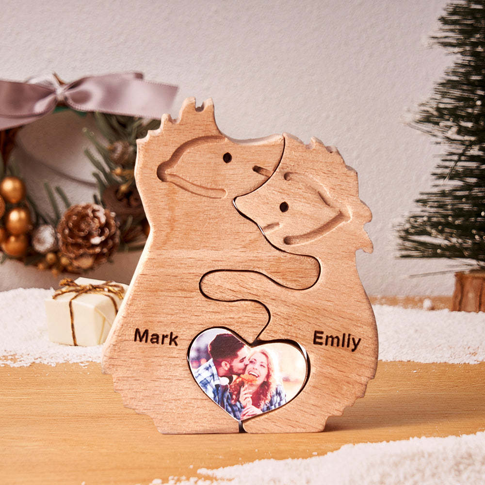 Custom Name Love Wooden Hedgehogs Puzzle for Couple Home Decor Christmas Gifts - soufeelus