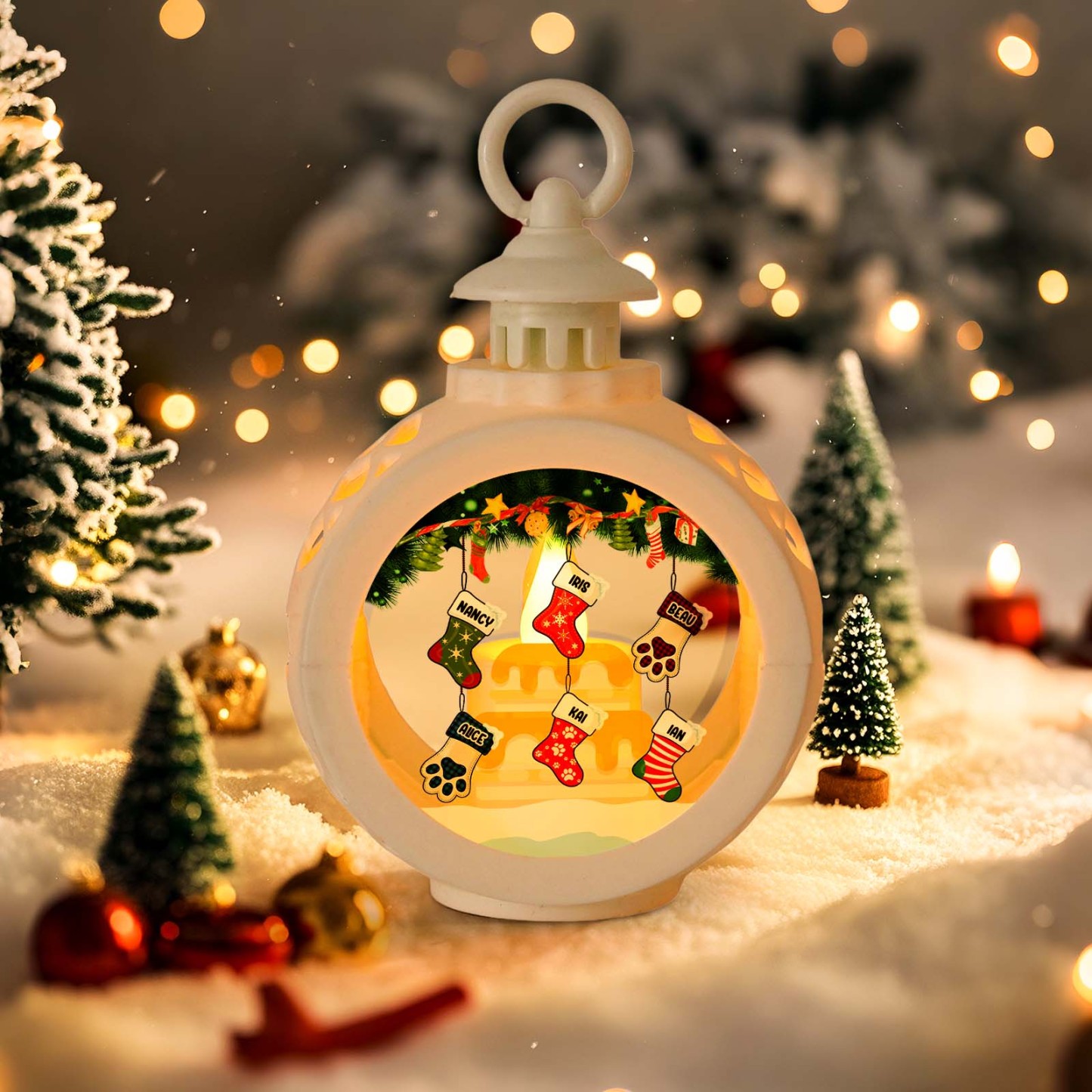 Lovely Stockings Hanging - Personalized Custom Christmas Lantern