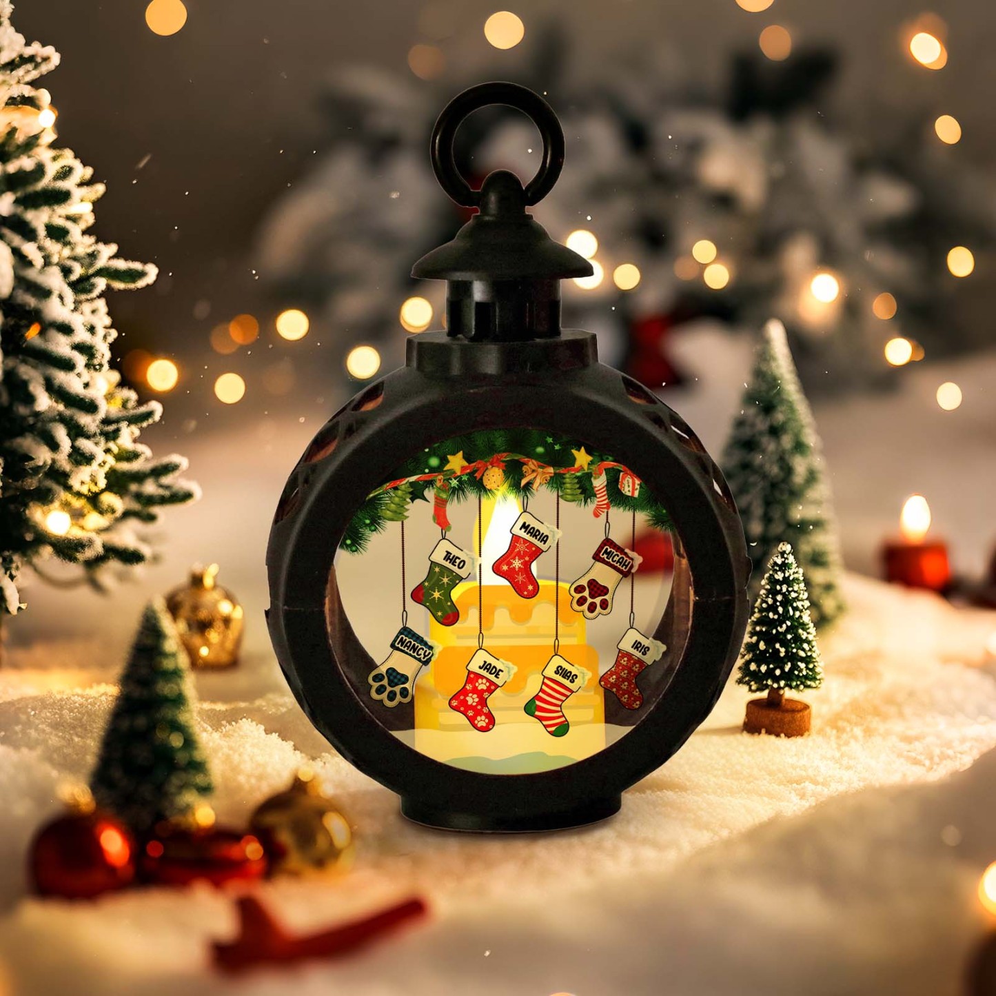 Lovely Stockings Hanging - Personalized Custom Christmas Lantern