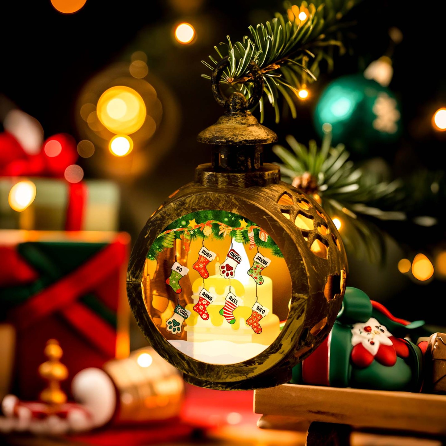 Lovely Stockings Hanging - Personalized Custom Christmas Lantern