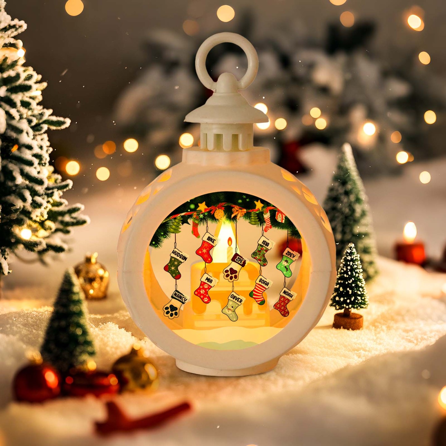 Lovely Stockings Hanging - Personalized Custom Christmas Lantern