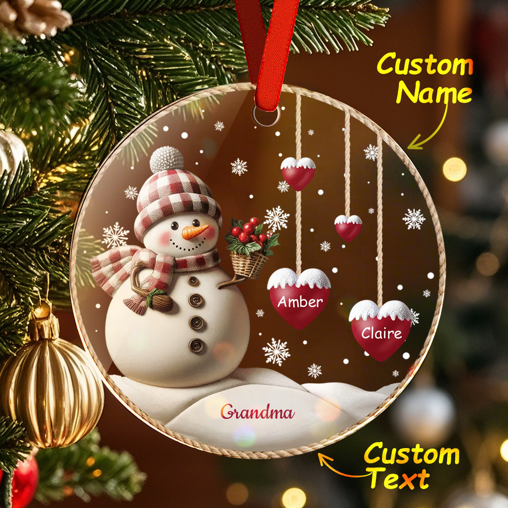 Happy Christmas Snowman Grandma Mom Hanging Sweet Heart Kids Personalized Ornament
