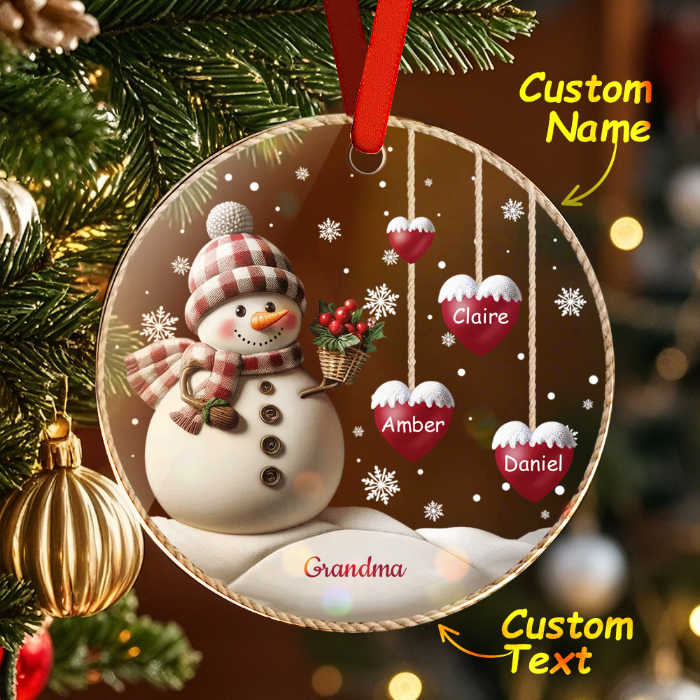 Happy Christmas Snowman Grandma Mom Hanging Sweet Heart Kids Personalized Ornament