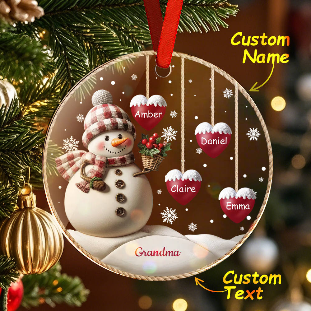 Happy Christmas Snowman Grandma Mom Hanging Sweet Heart Kids Personalized Ornament