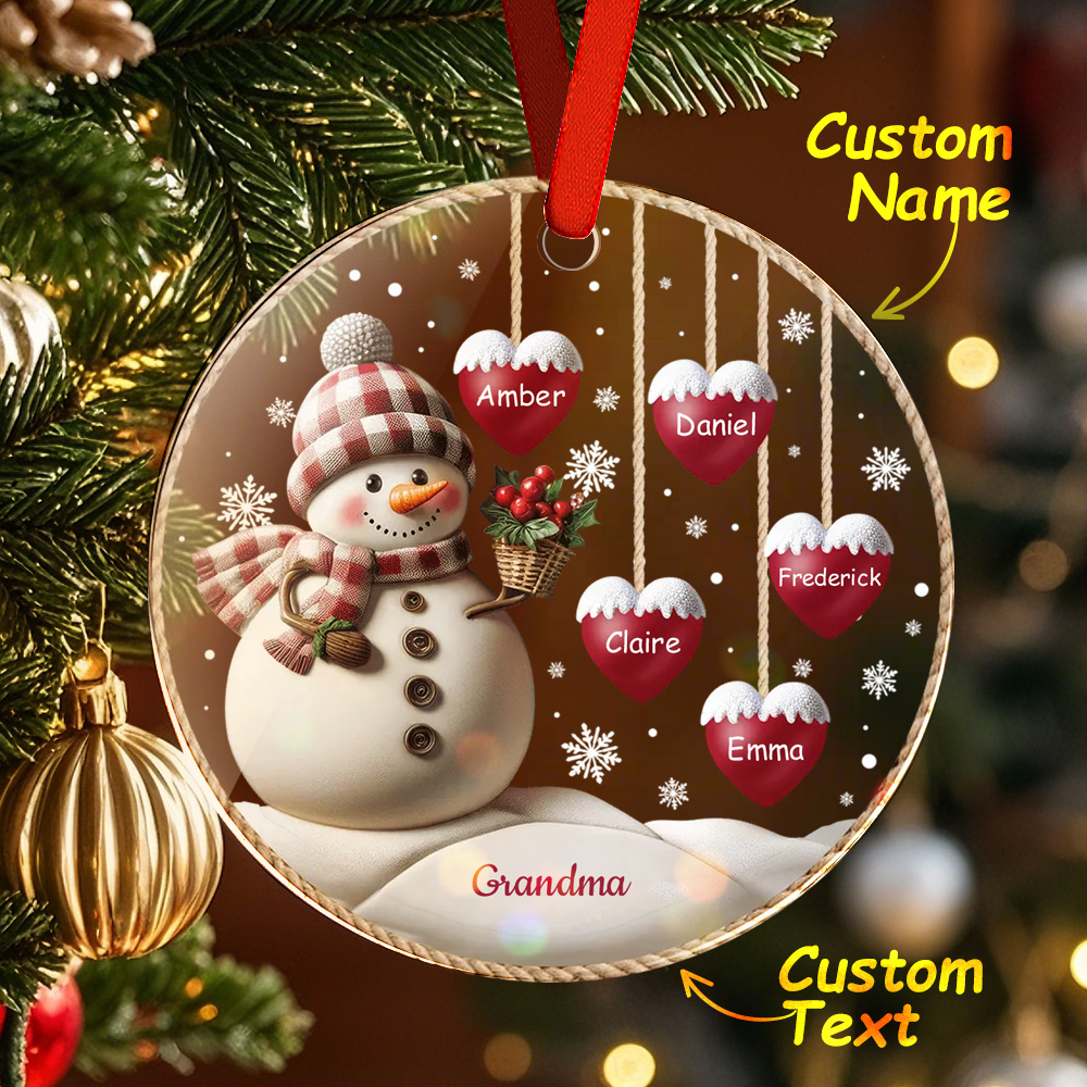 Happy Christmas Snowman Grandma Mom Hanging Sweet Heart Kids Personalized Ornament