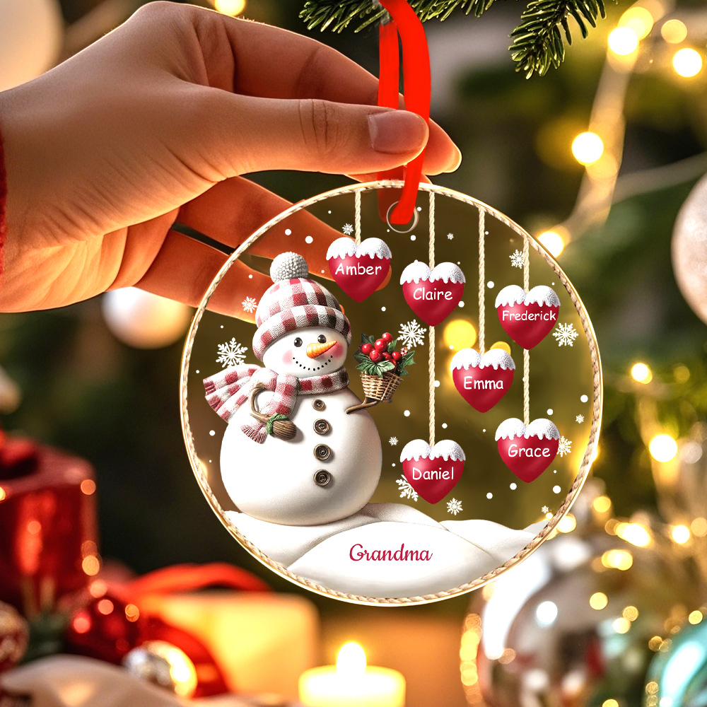 Happy Christmas Snowman Grandma Mom Hanging Sweet Heart Kids Personalized Ornament
