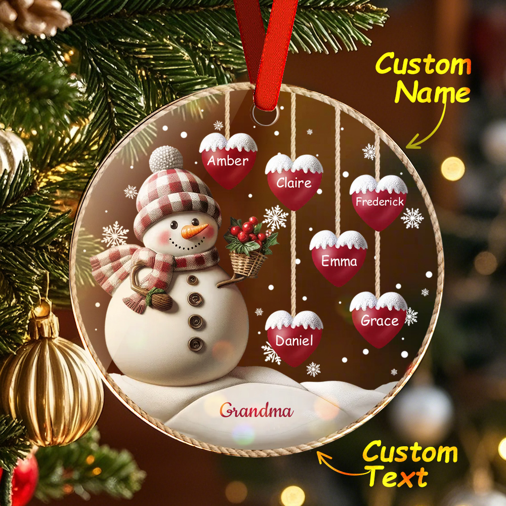 Happy Christmas Snowman Grandma Mom Hanging Sweet Heart Kids Personalized Ornament