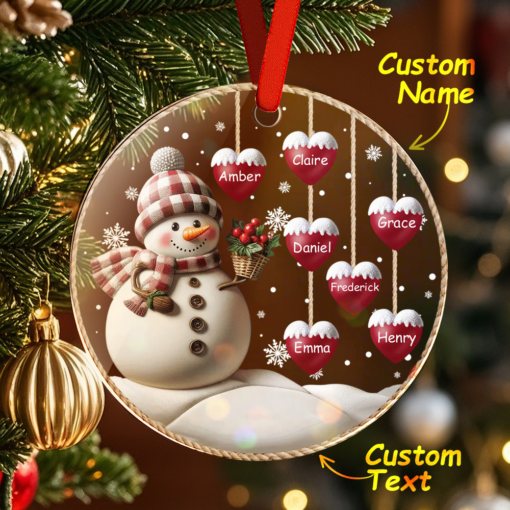 Happy Christmas Snowman Grandma Mom Hanging Sweet Heart Kids Personalized Ornament