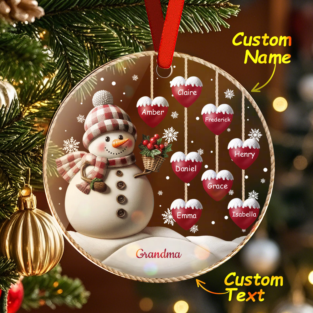 Happy Christmas Snowman Grandma Mom Hanging Sweet Heart Kids Personalized Ornament