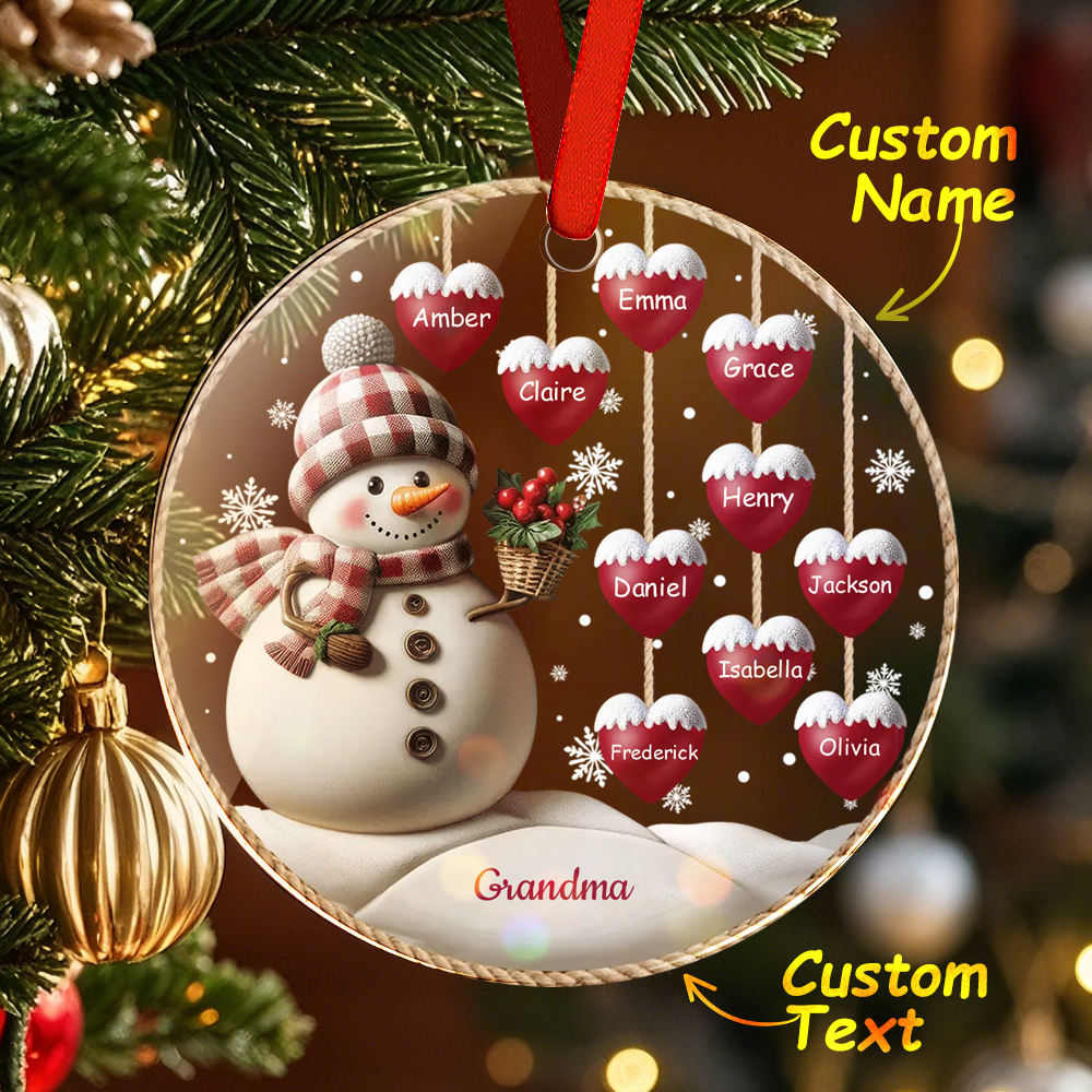 Happy Christmas Snowman Grandma Mom Hanging Sweet Heart Kids Personalized Ornament