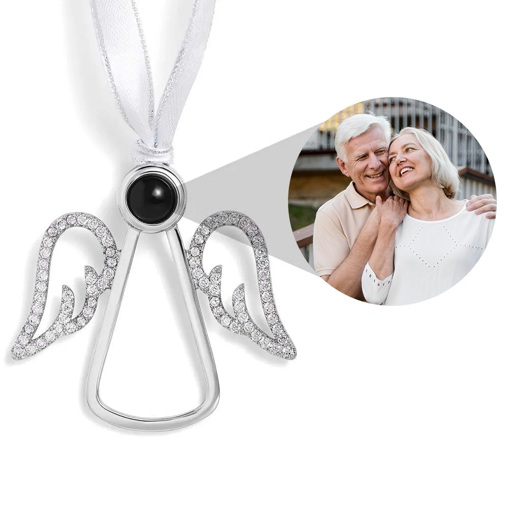 Personalized Photo Angel Car Hanging Accessories Crystal Rhinestone Vehicle Rear View Mirror Charm Pendant Ornaments Diamond Auto Interior Hanger Decoration for Her